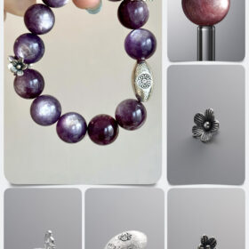 Natural Lepidolite & 925 Antiqued Sterling Silver DIY Gemstone Bead Bracelet Kit