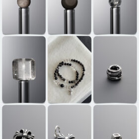Natural Silver Obsidian & Clear Quartz 925 Antiqued Sterling Silver Double DIY Gemstone Bead Bracelet Kit