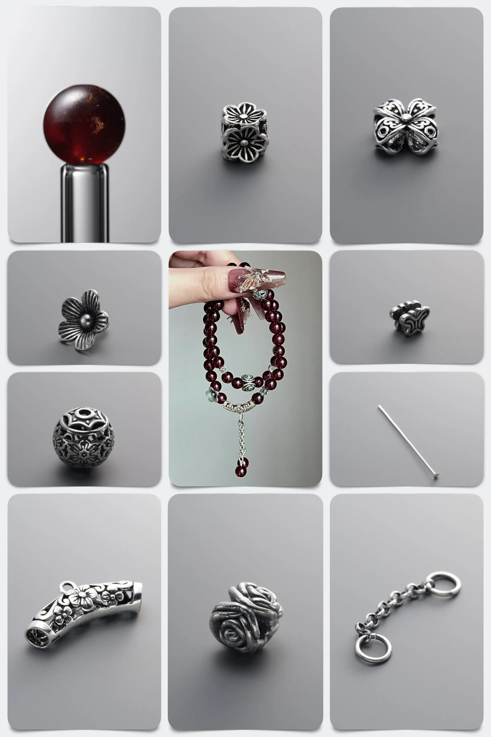 Natural Red Garnet & 925 Antiqued Sterling Silver Multi-Wrap DIY Gemstone Bead Bracelet Kit - Image 1