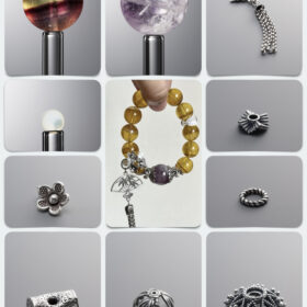 Natural Rainbow Fluorite & Amethyst 925 Sterling Silver DIY Gemstone Bead Bracelet Kit