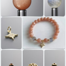 Natural Orange Moonstone & Blue-Flash Gray Moonstone DIY Gemstone Bead Bracelet Kit