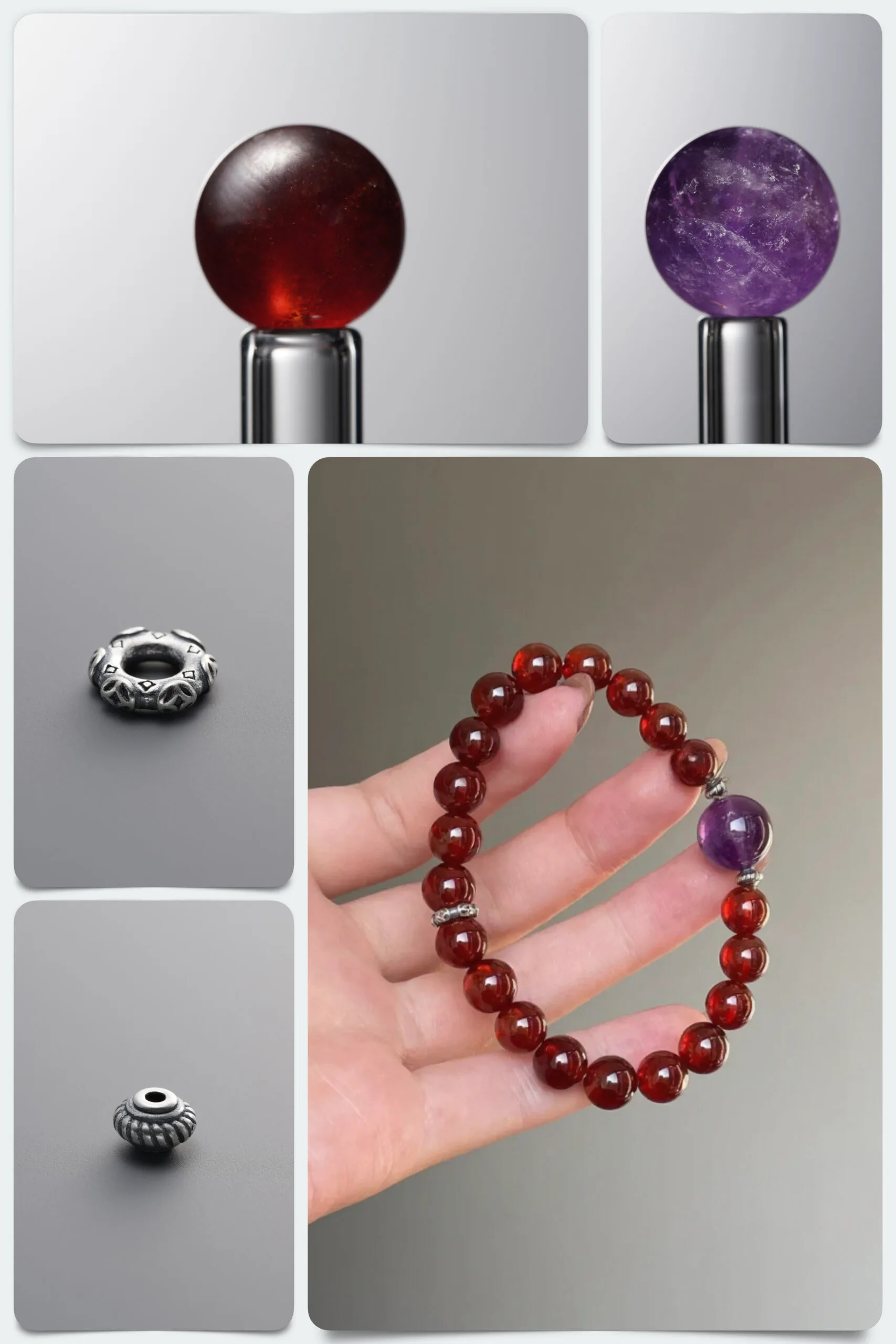 Natural Red Garnet & Amethyst 925 Sterling Silver DIY Gemstone Bead Bracelet Kit - Image 1