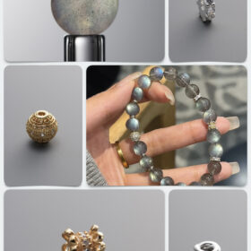 Natural Gray Moonstone & Zircon 925 Sterling Silver DIY Gemstone Bead Bracelet Kit