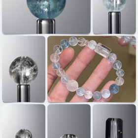 Natural Aquamarine & White Azeztulite 925 Sterling Silver DIY Gemstone Bead Bracelet Kit