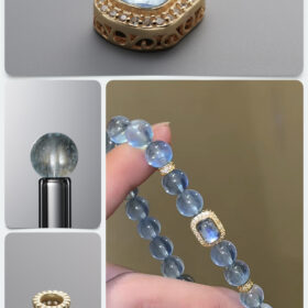 Natural Deep Blue Aquamarine & Gold-Plated Silver DIY Gemstone Bead Bracelet Kit