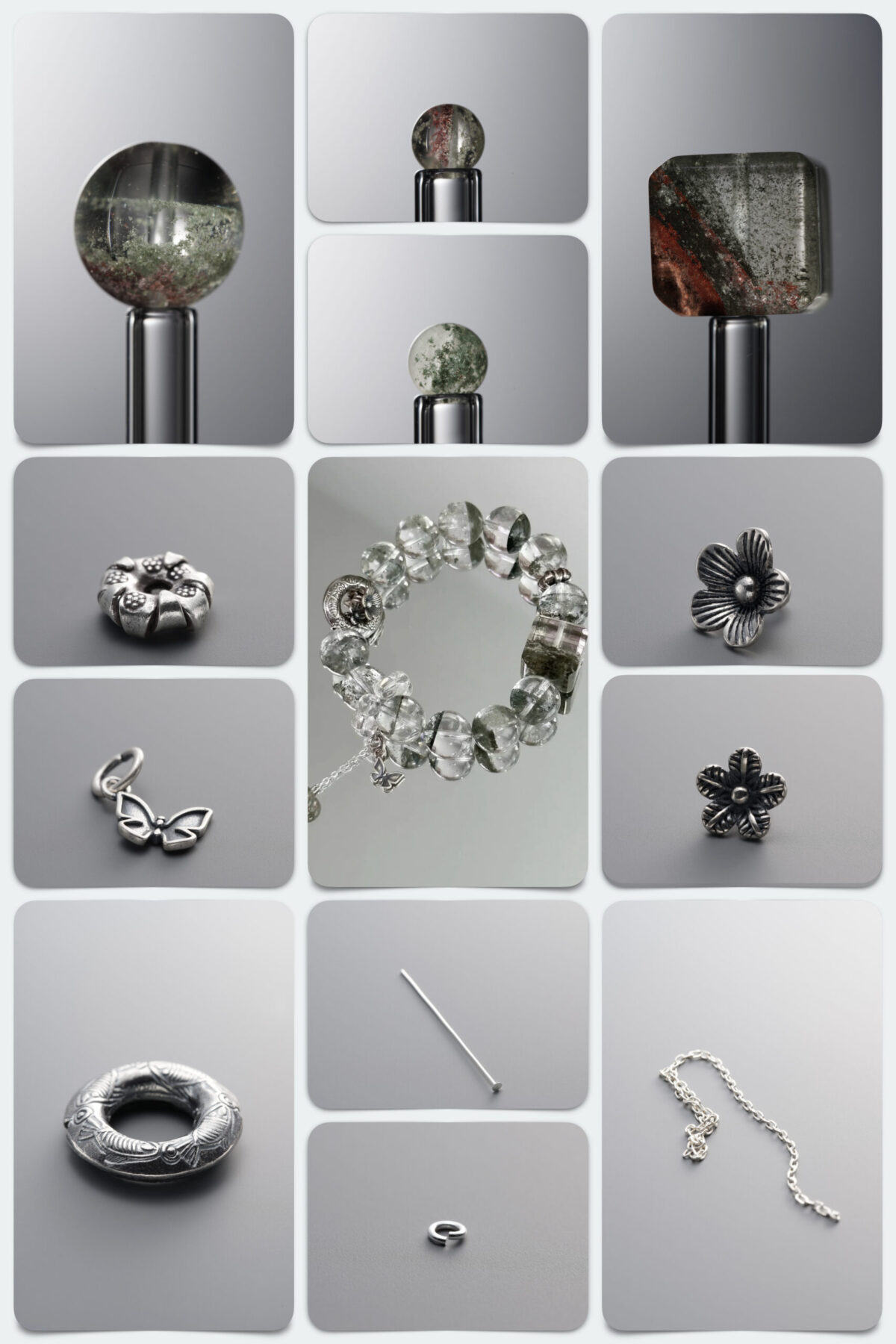 185BKC.030 Natural Green Phantom Quartz & Neo-Chinese Silver DIY Gemstone Bead Bracelet Kit - Image 1