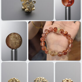 Natural Red Fire Quartz & Golden Rutilated Quartz 14K Gold-Plated DIY Gemstone Bead Bracelet Kit