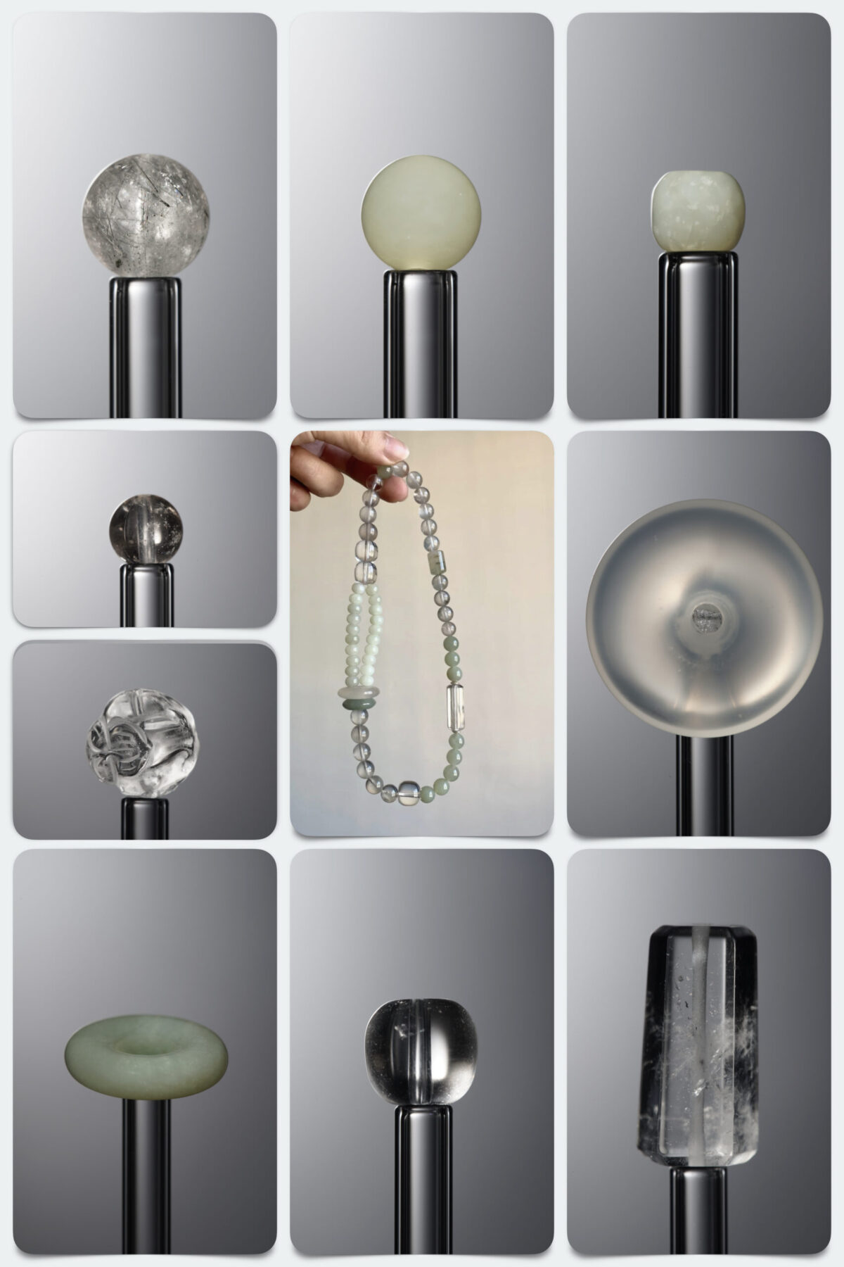 Natural Gray Rabbit Hair Quartz & Hetian Jade Neo-Chinese DIY Gemstone Bead Bracelet Kit - Image 1