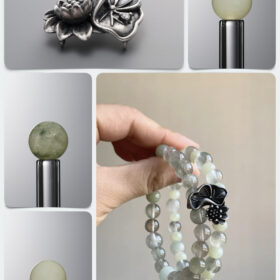Natural Hetian Jade & Green Rabbit Hair Quartz Neo-Chinese DIY Gemstone Bead Bracelet Kit