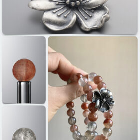 Natural Red Phantom Quartz & Gray Rabbit Hair Neo-Chinese DIY Gemstone Bead Bracelet Kit