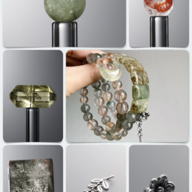 Natural Green Rabbit Hair & Enhydro Quartz Neo-Chinese DIY Gemstone Bead Bracelet Kit