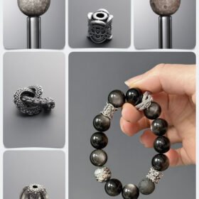 Natural Meteorite & Silver Obsidian Dark Protection DIY Gemstone Bead Bracelet Kit
