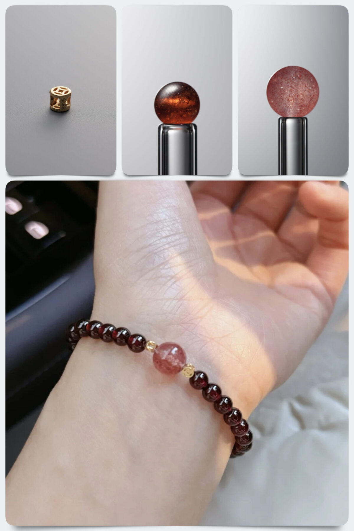 Natural Garnet & Pink Strawberry Quartz Vitality DIY Gemstone Bead Bracelet Kit - Image 1