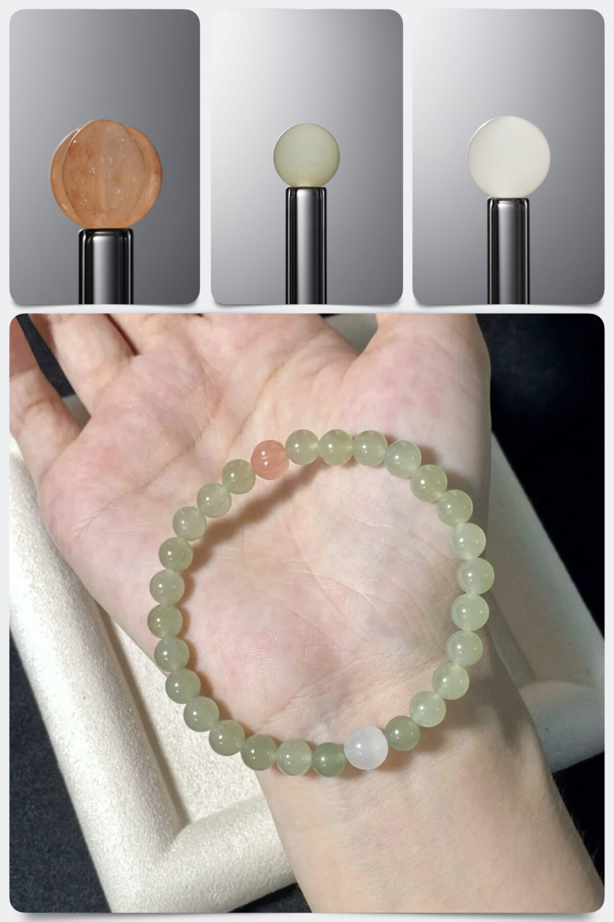 185BKC.076 Natural Hetian Jade & Agate Pumpkin Nourishment DIY Gemstone Bead Bracelet Kit - Image 1