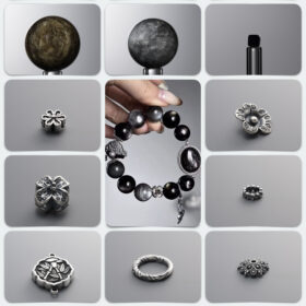 Natural Gray Jadeite & Golden Fortune Stone Wealth DIY Gemstone Bead Bracelet Kit