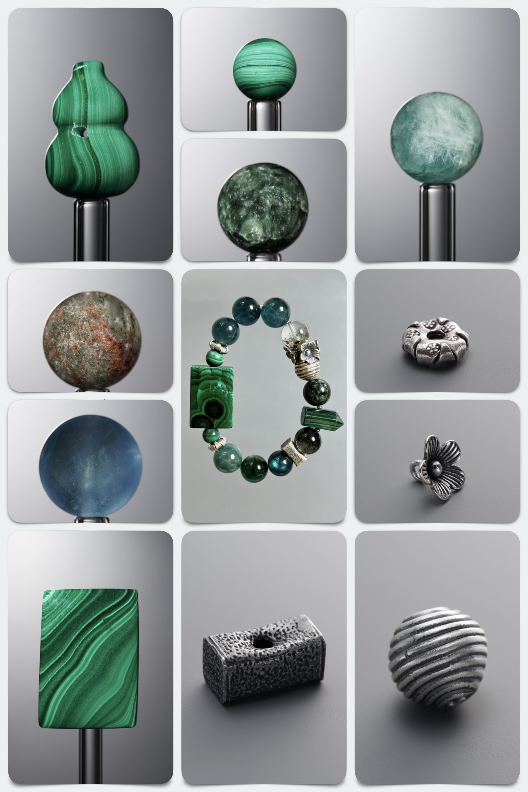 185BKC.094 Natural Malachite & Fluorite Healing DIY Gemstone Bead Bracelet Kit - Image 1
