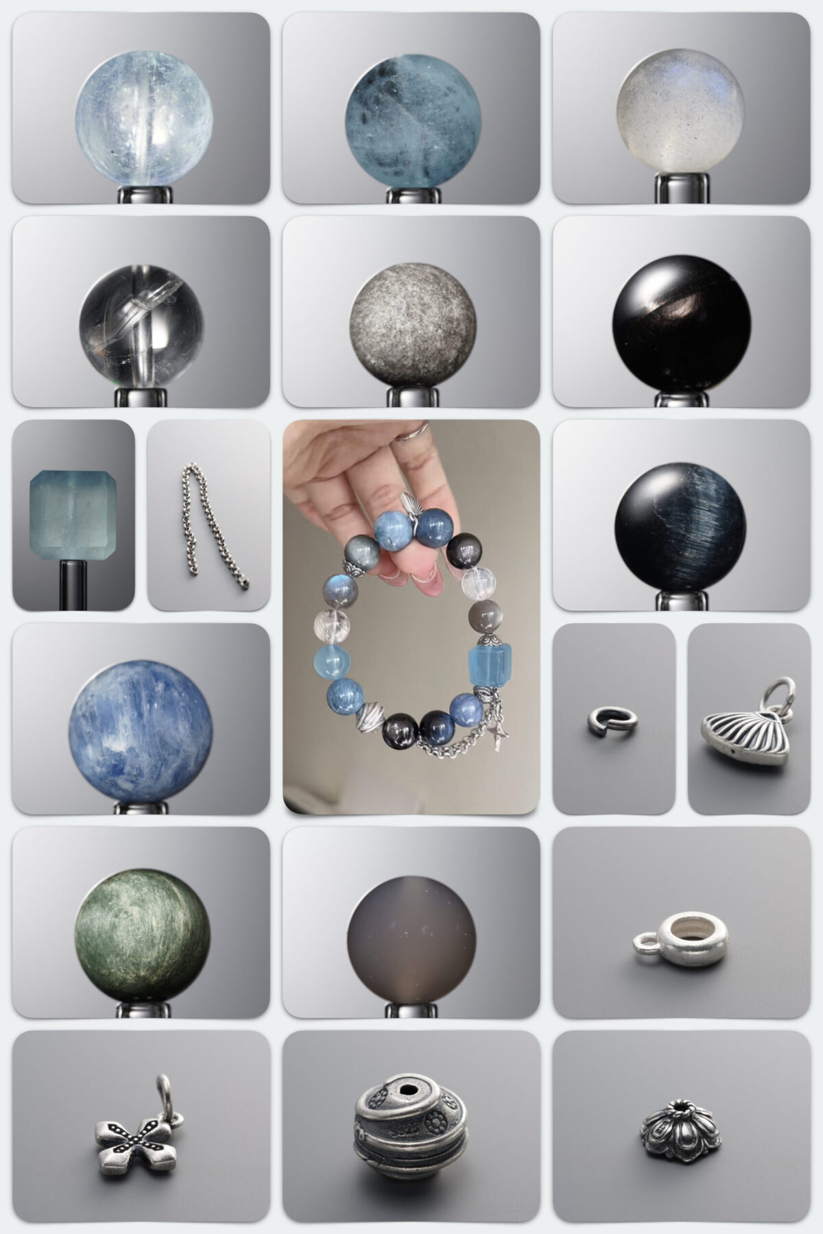 Natural Aquamarine & Golden Fortune Stone Destiny DIY Gemstone Bead Bracelet Kit - Image 1