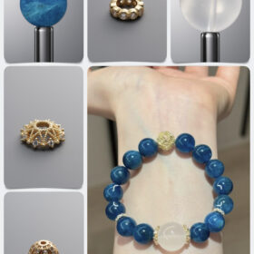 Natural Blue Apatite & White Crystal Gilded DIY Gemstone Bead Bracelet Kit