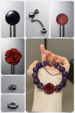 Natural Amethyst, Cinnabar Rose & Strawberry Quartz DIY Gemstone Bead Bracelet Kit