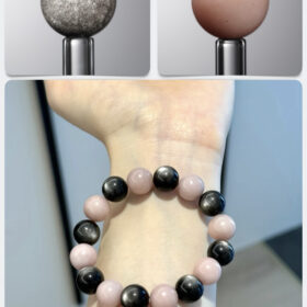 Natural Silver Obsidian & Pink Opal Healing DIY Gemstone Bead Bracelet Kit