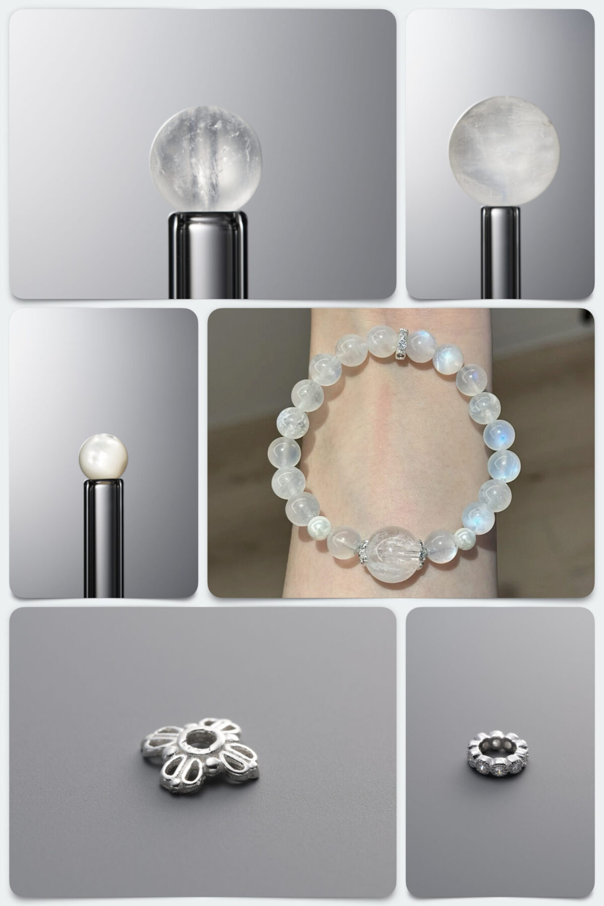 185BKC.139 Natural Blue Moonstone & Mother of Pearl Healing DIY Gemstone Bead Bracelet Kit - Image 1