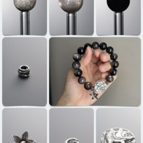 Natural Obsidian & Skeletal Quartz Elephant Totem Destiny DIY Gemstone Bead Bracelet Kit