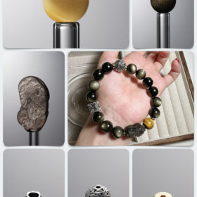Natural Gold Obsidian & Silver Pixiu Wealth DIY Gemstone Bead Bracelet Kit
