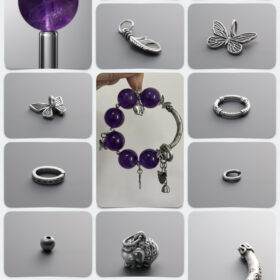 Natural 16mm Amethyst & Silver Elephant Spiritual DIY Gemstone Bead Bracelet Kit